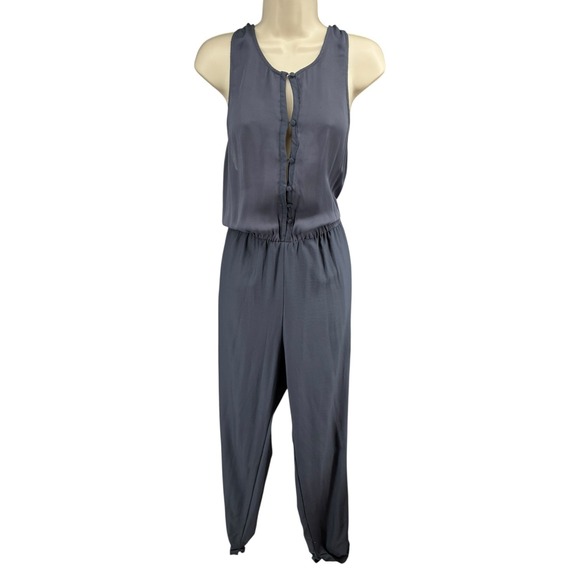 Free People Pants - Free People Angelica Romper Storm Blue Button Front Harem Jumpsuit M NWT